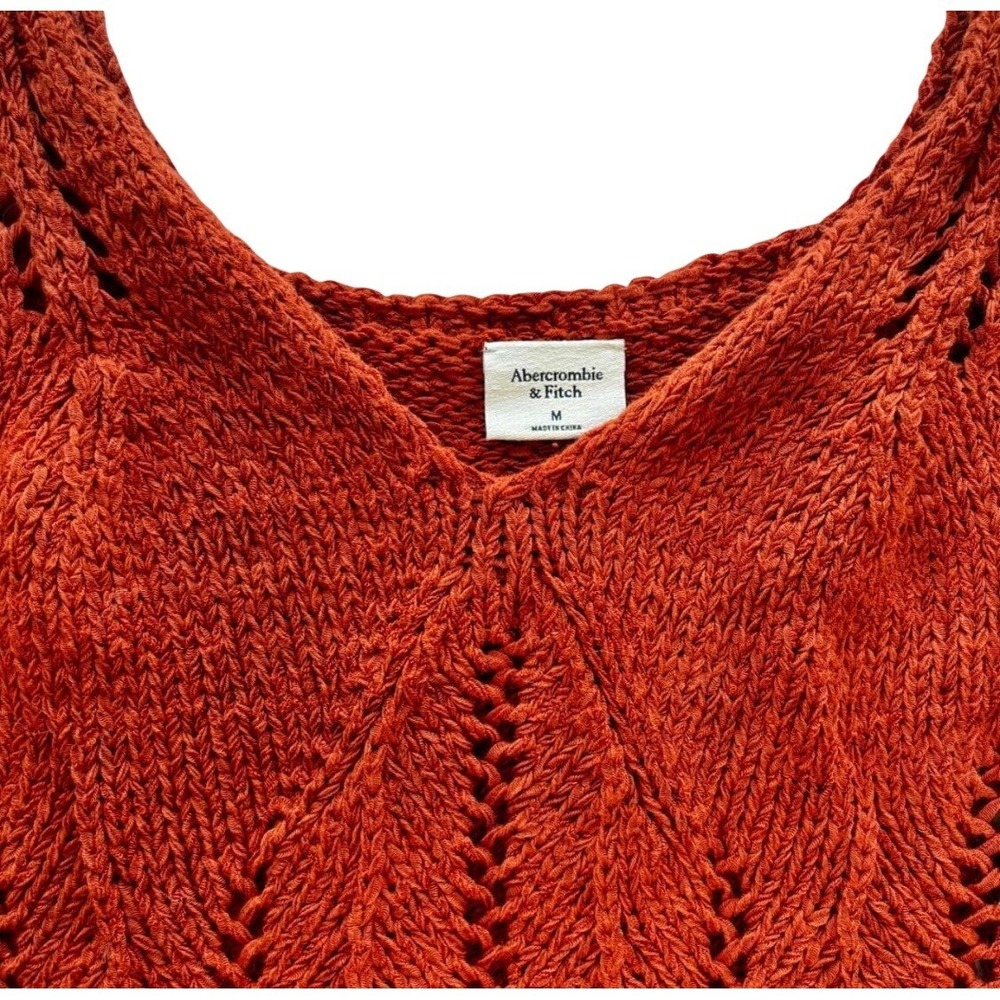 Abercrombie & Fitch Womens Rust Orange Pointelle Knit V-Neck Sweater Tank Top M - Picture 3 of 5